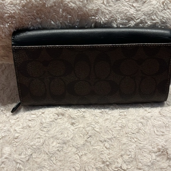 Coach Wallet, Black Leather with blk & brown coated canvas - Picture 2 of 5